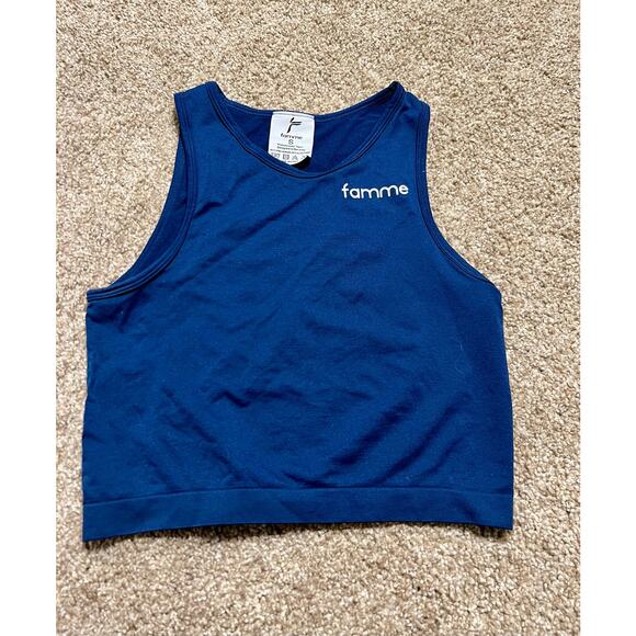 Famme Seamless Blue Crop Top Athletic Tank Small - Picture 1 of 4